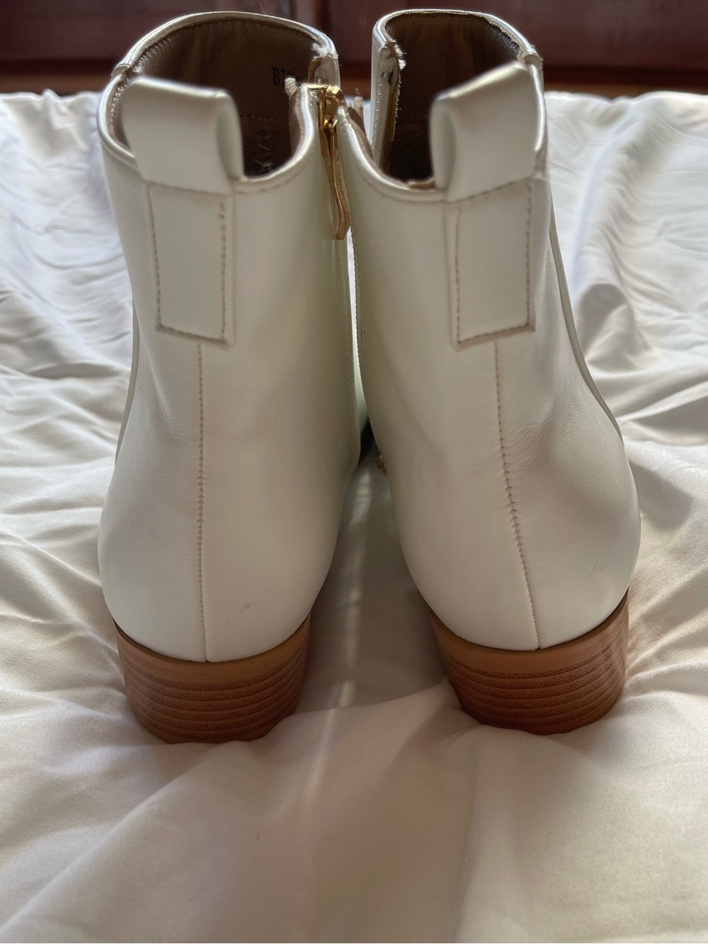 White Leather Ankle Boots with Low Stacked Heel